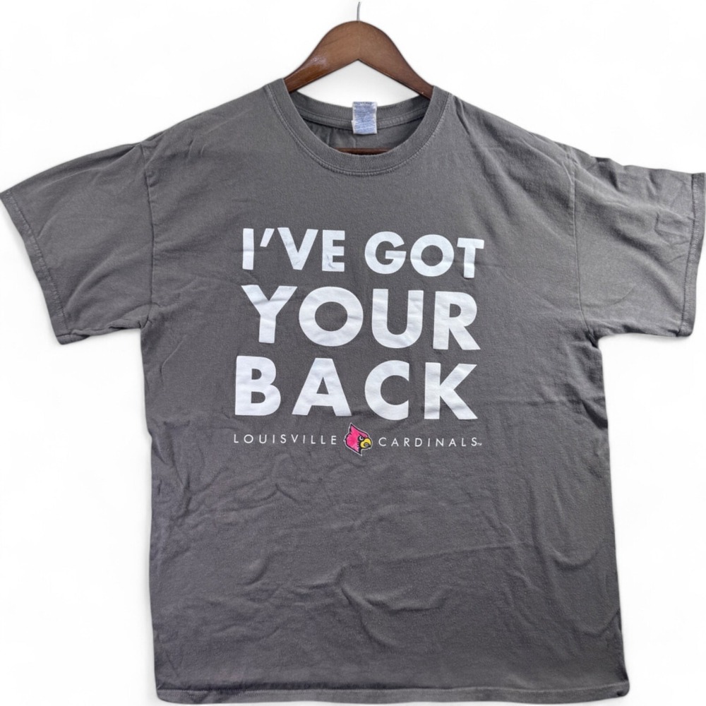 Gildan Louisville Cardinals Mens Large Gray I've‎ Got Your Back T-Shirt Fan Gear